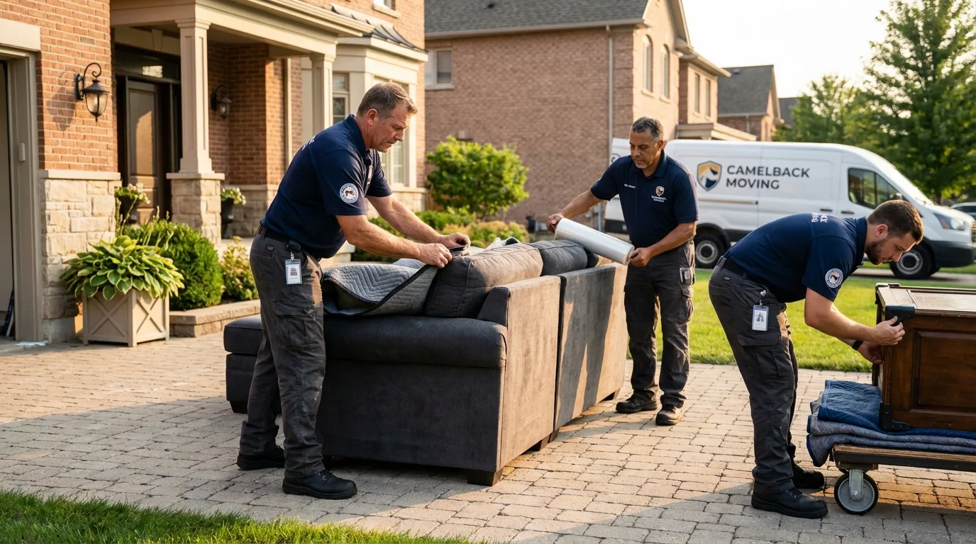 Large estate moving crew wrapping furniture in Rome City, IN